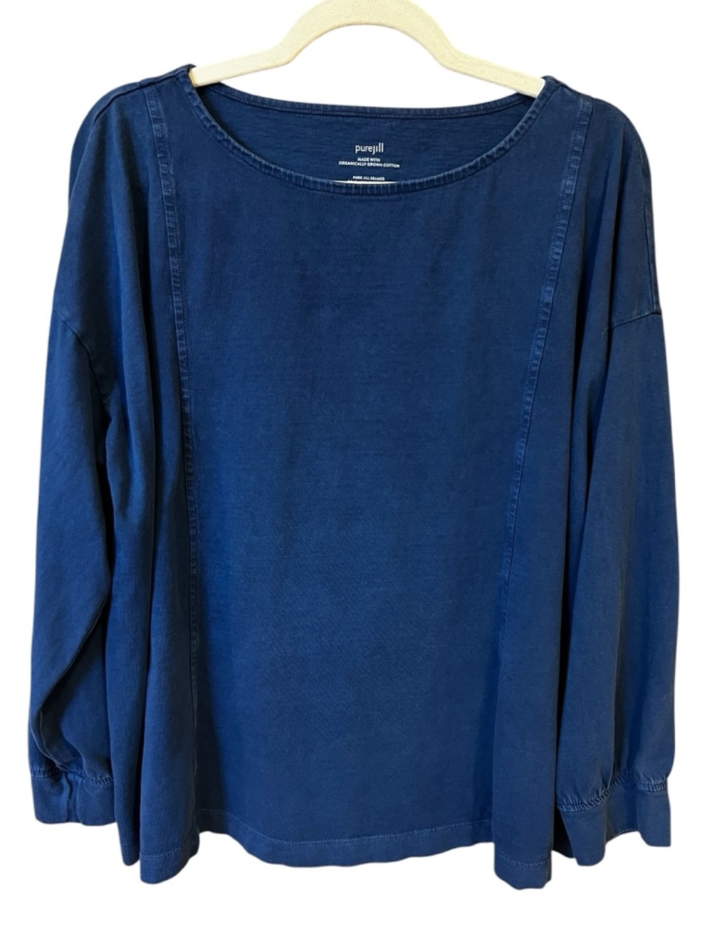 PureJill Organic Cotton Seamed Boatneck Sweatshirt Denim Blue Size 2X Casual
